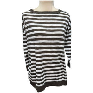 NWT Talbots Gray and White Lightweight Striped Sweater Size MP